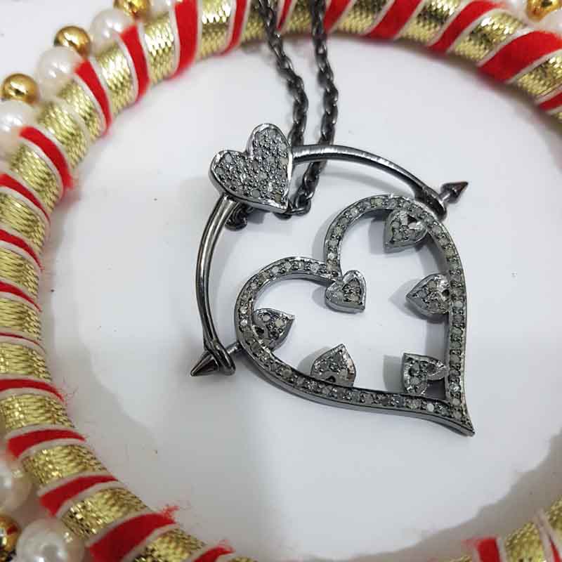 Handmade Designer Hanging Heart Pendent With Pave diamond Layers