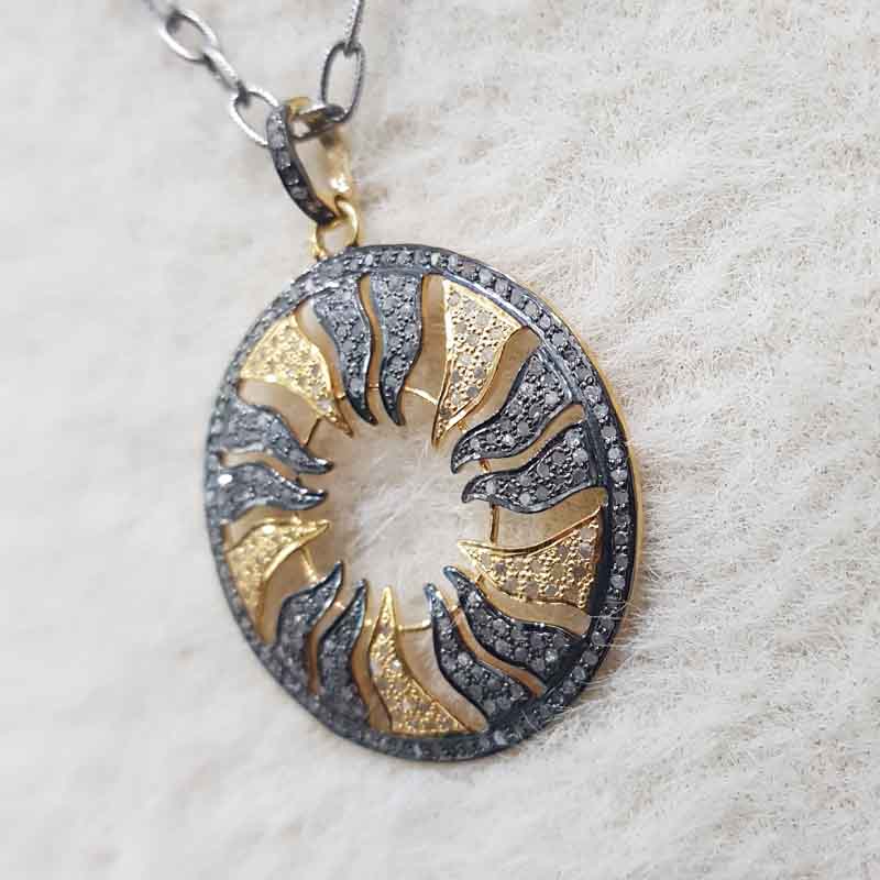 Yellow & Black Fancy Style Round Pendent With Pave Diamond layers