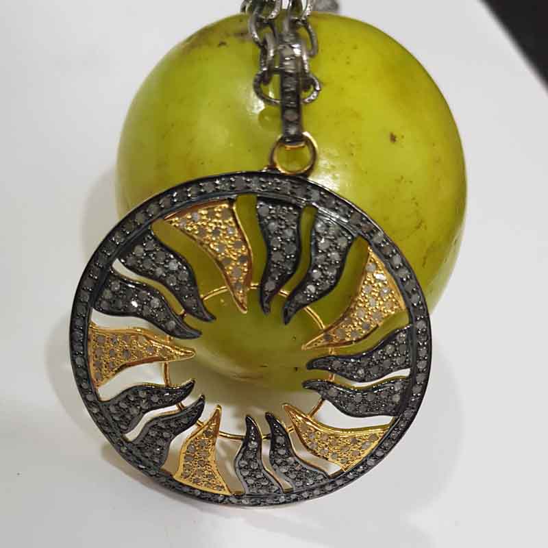 Yellow & Black Fancy Style Round Pendent With Pave Diamond layers