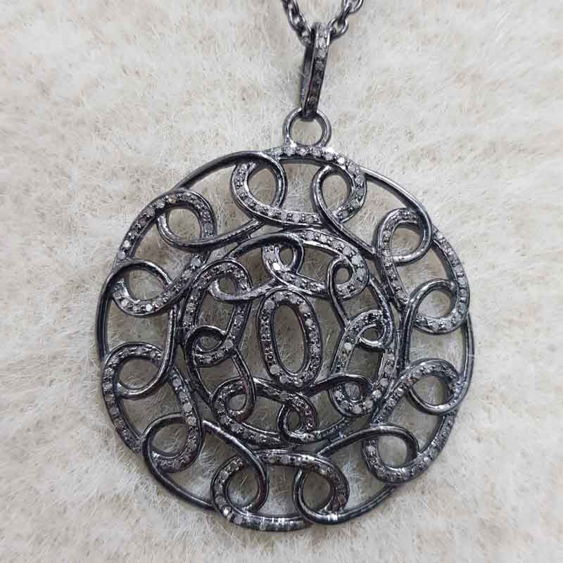 Chain Style Fancy Designer Pave Diamond 925 Sterling Silver Pendent