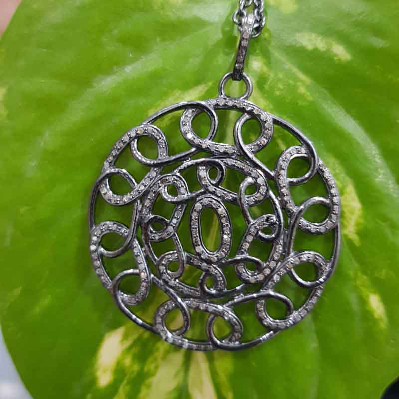 Chain Style Fancy Designer Pave Diamond 925 Sterling Silver Pendent