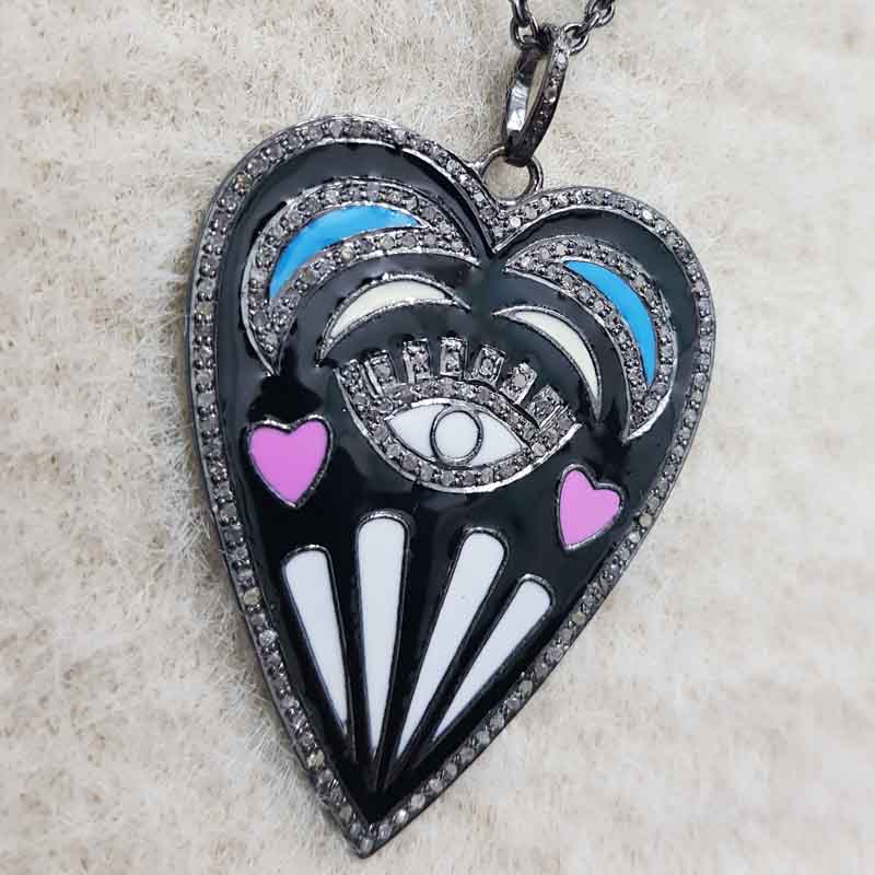 Handmade Designer Heart Pendent With Multi Color Enamel