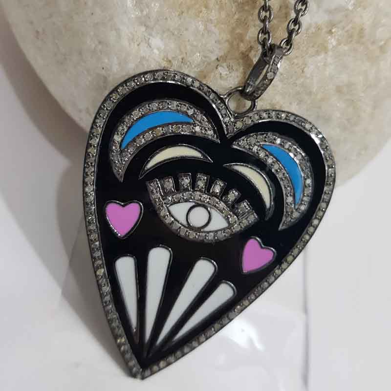 Handmade Designer Heart Pendent With Multi Color Enamel