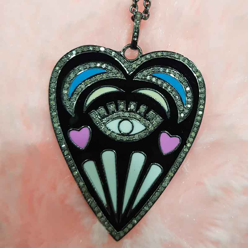 Handmade Designer Heart Pendent With Multi Color Enamel