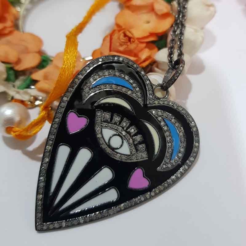 Handmade Designer Heart Pendent With Multi Color Enamel