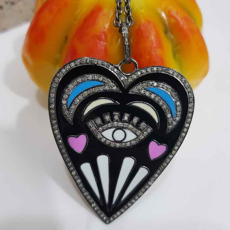 Handmade Designer Heart Pendent With Multi Color Enamel