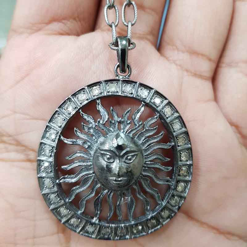 Handmade Designer Sunburst Pendent With pave Diamond layers