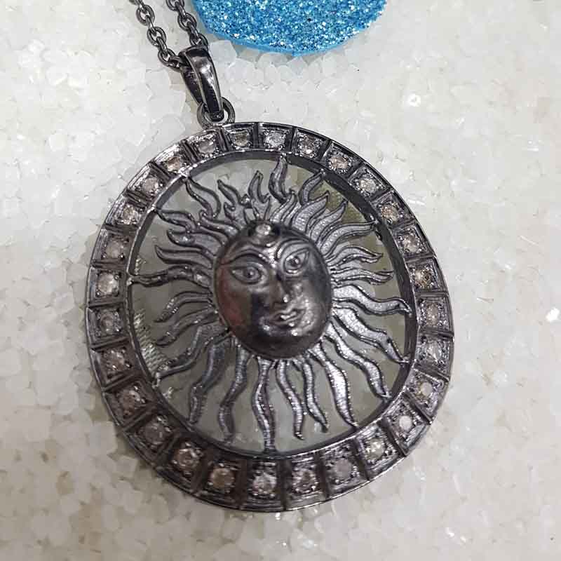 Handmade Designer Sunburst Pendent With pave Diamond layers