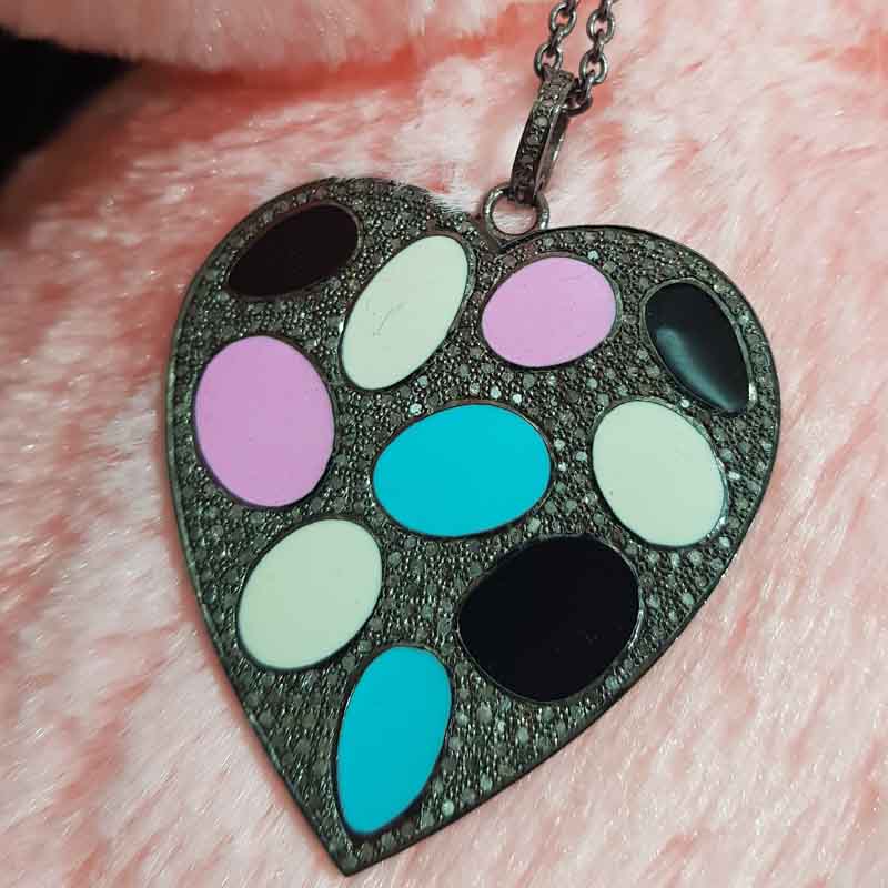 Glorious Multi Color Enamel Heart Pendent With Pave Layers