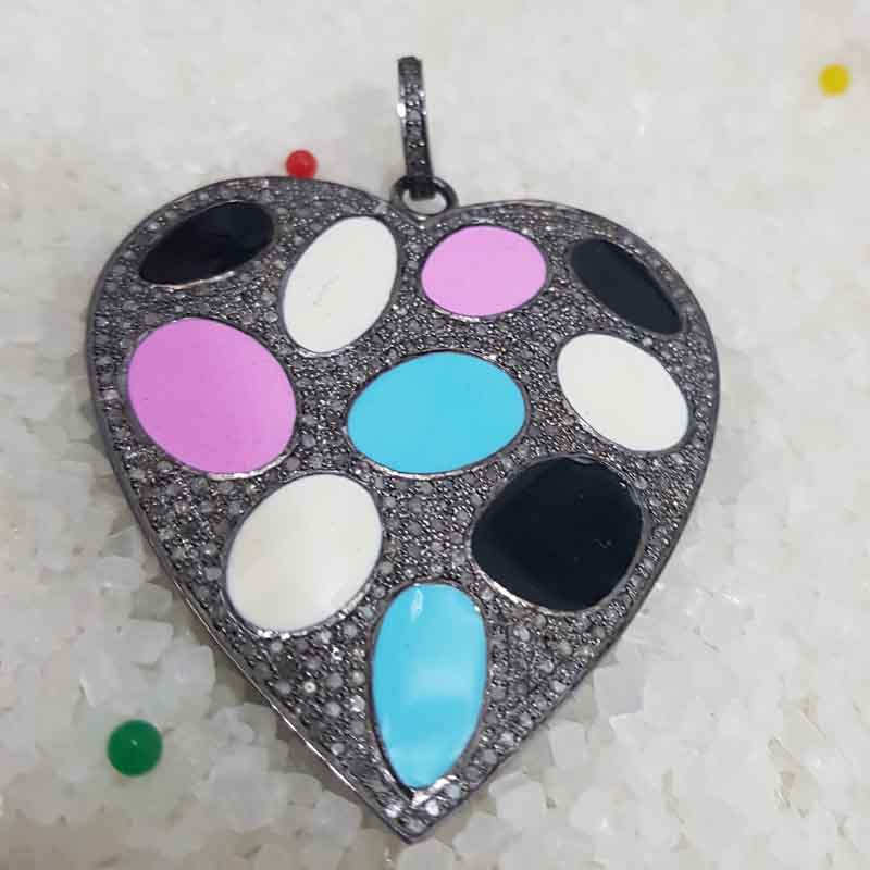 Glorious Multi Color Enamel Heart Pendent With Pave Layers