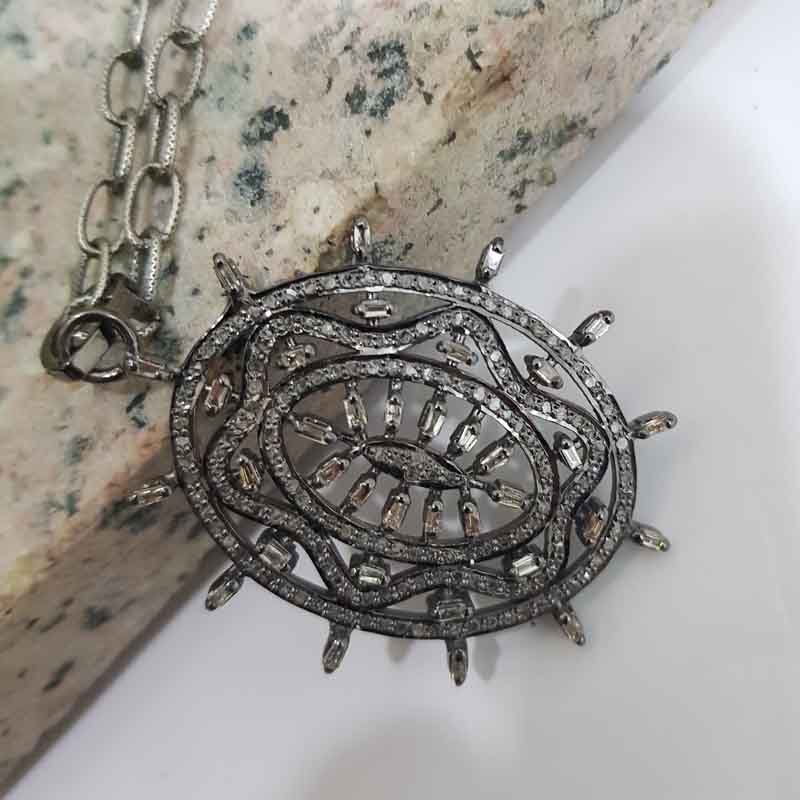 ave Diamond With Baguette Oval Fancy Pendent