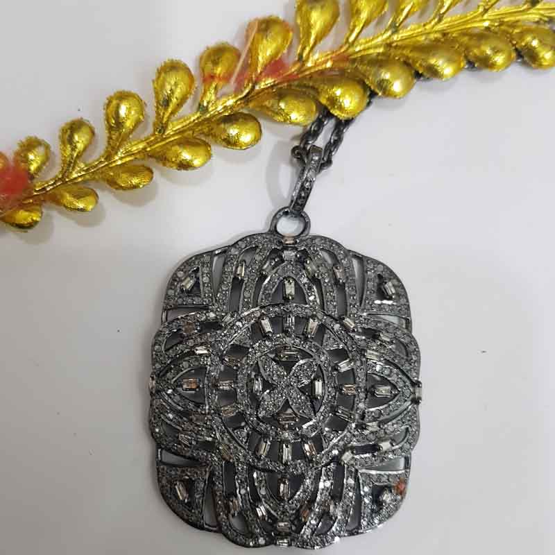 Designer Fancy Style Pendent With Baguette And Pave Diamond