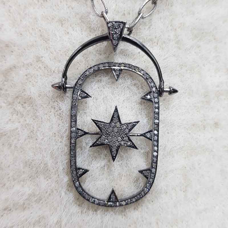 925 Sterling Silver Pave Diamond Hanging Star Pendent