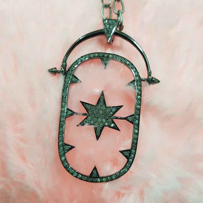 925 Sterling Silver Pave Diamond Hanging Star Pendent