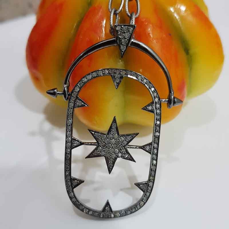 925 Sterling Silver Pave Diamond Hanging Star Pendent