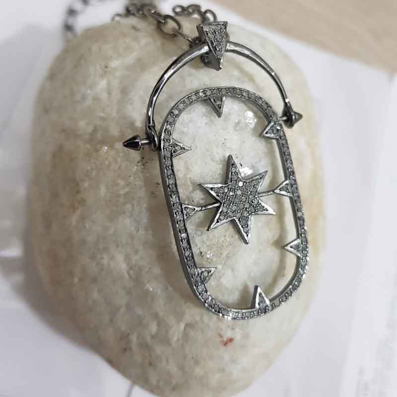 925 Sterling Silver Pave Diamond Hanging Star Pendent