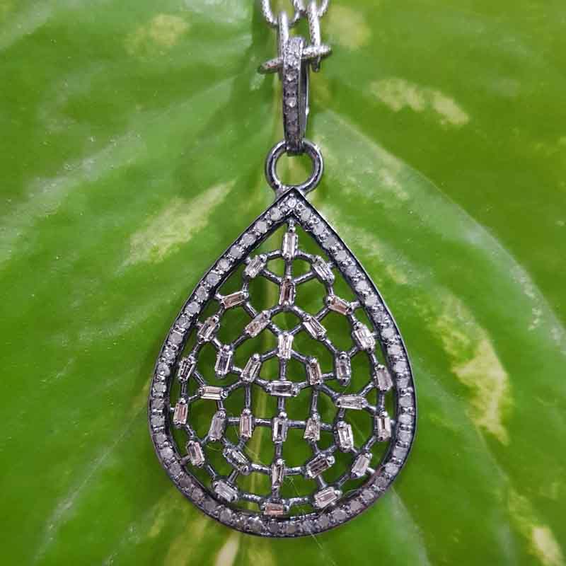 Tear Drop Pave Diamond Baguette Fancy Designer Pendent