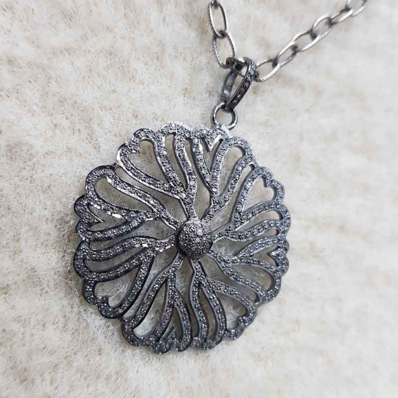 Small Hearts Flower Style Pendent With Pave Diamond Layers