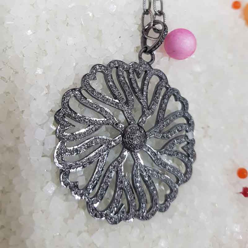 Small Hearts Flower Style Pendent With Pave Diamond Layers