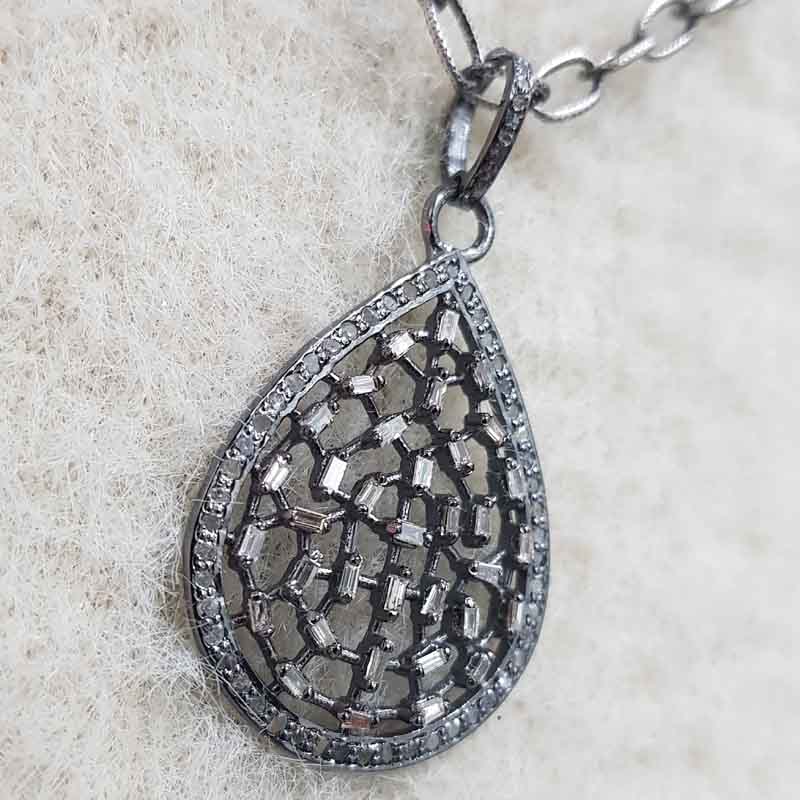 Tear Drop Pave Diamond Baguette Fancy Designer Pendent