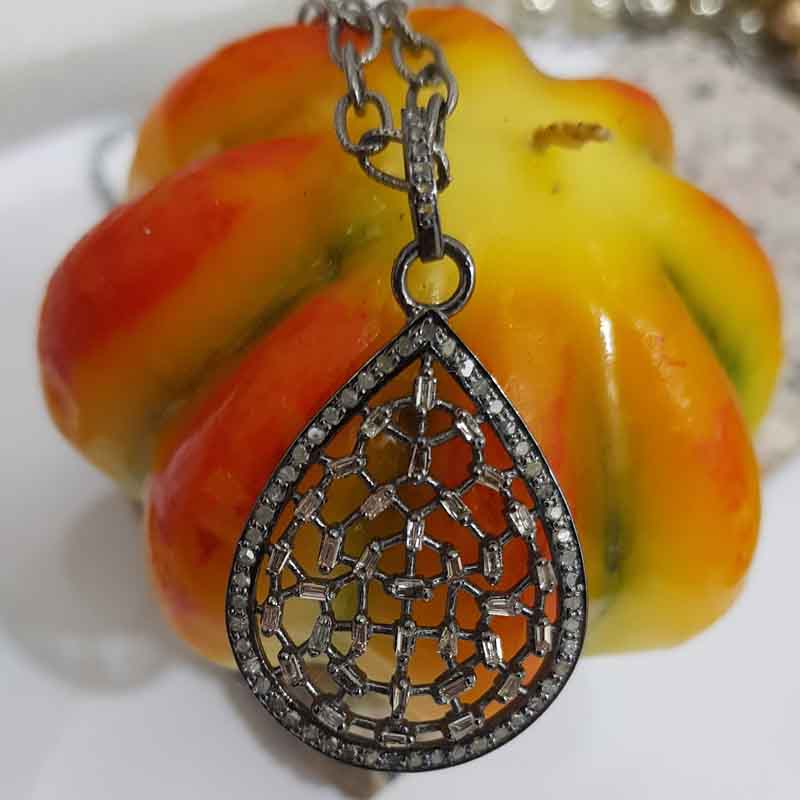 Tear Drop Pave Diamond Baguette Fancy Designer Pendent