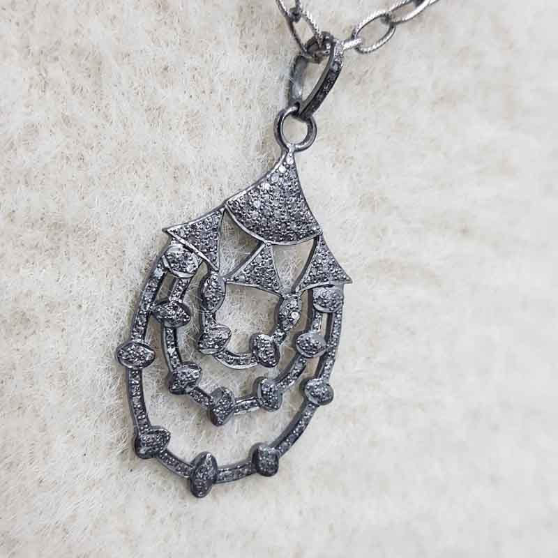 Lovely Fancy Designer Pave Diamond Silver Pendent