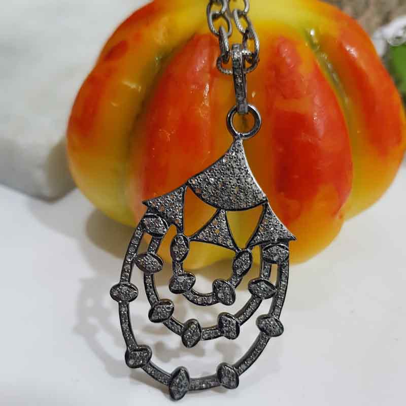 Lovely Fancy Designer Pave Diamond Silver Pendent