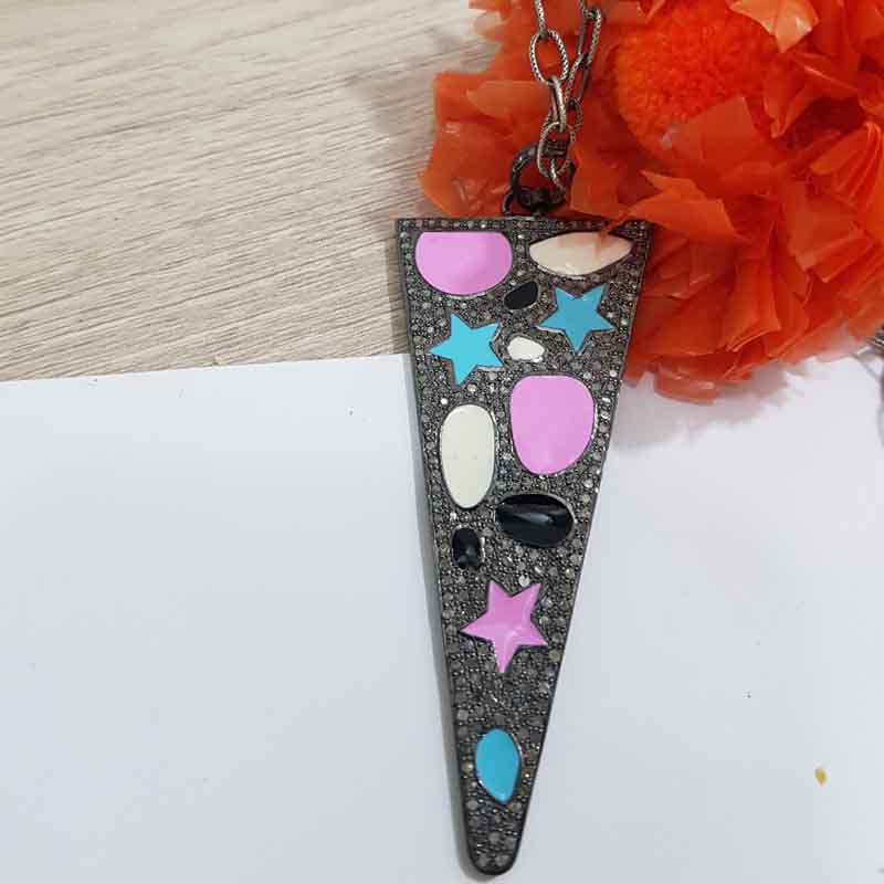 Multi Enamel Pave Diamond Handmade Arrow Head Pendent