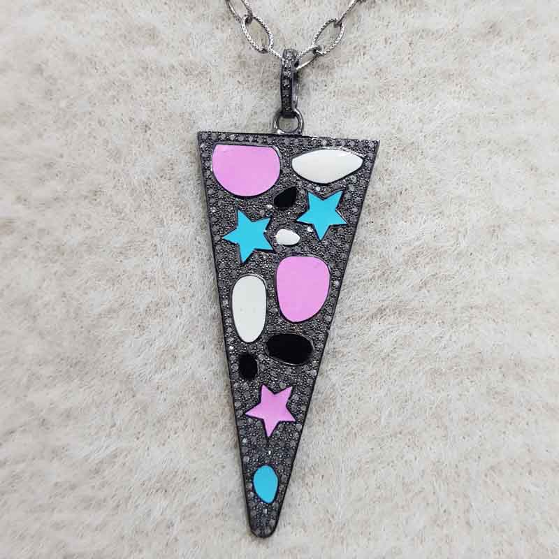 Multi Enamel Pave Diamond Handmade Arrow Head Pendent