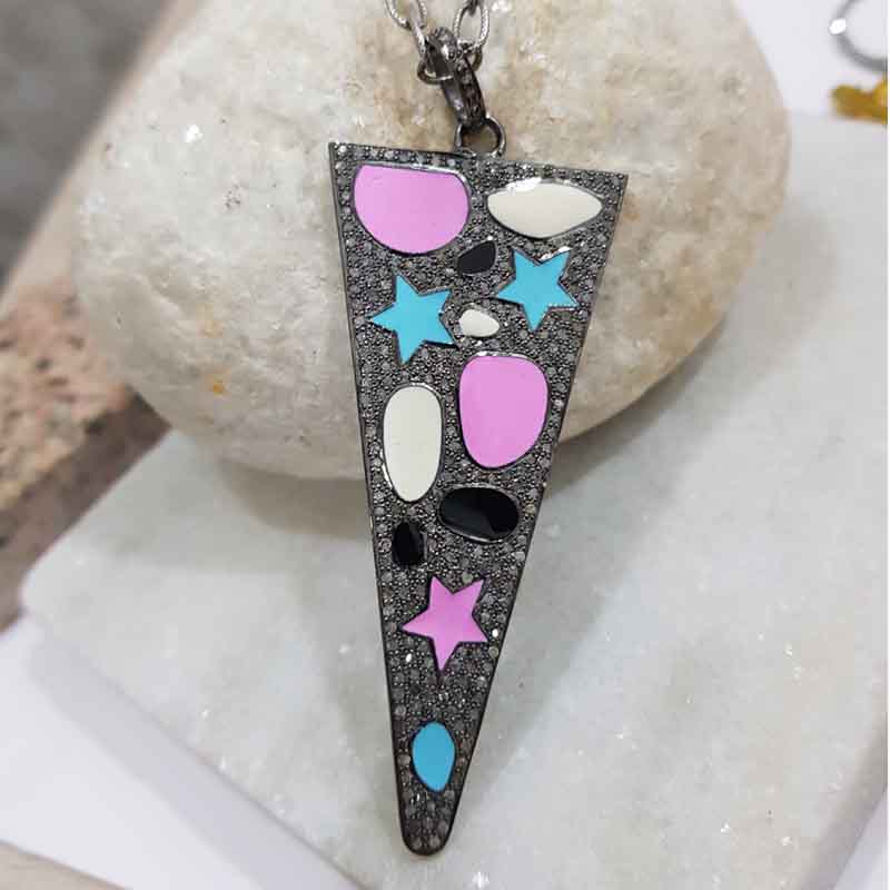 Multi Enamel Pave Diamond Handmade Arrow Head Pendent