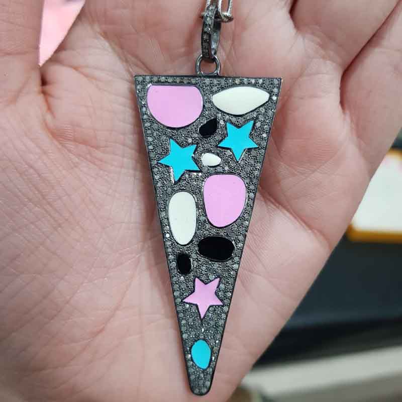 Multi Enamel Pave Diamond Handmade Arrow Head Pendent