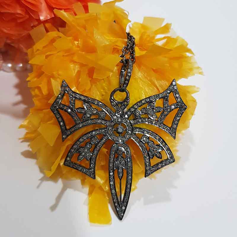 Stunning Fancy Designer Pave Diamond Butterfly Pendent