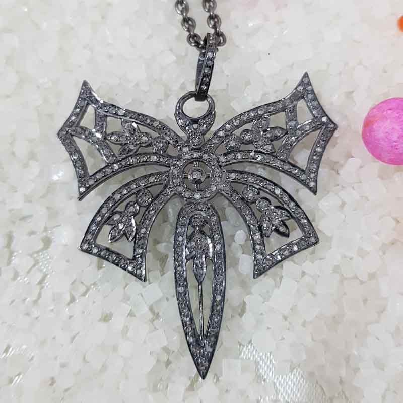 Stunning Fancy Designer Pave Diamond Butterfly Pendent