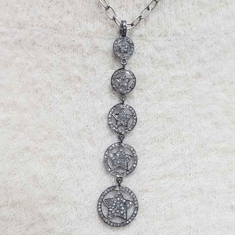 Fancy Designer Long hanging pendent With pave diamond layers