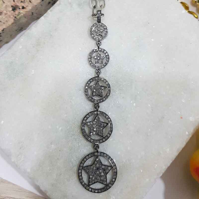 Fancy Designer Long hanging pendent With pave diamond layers