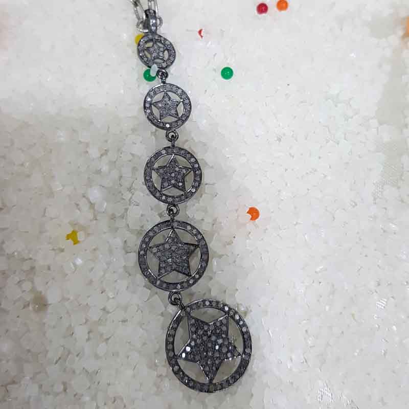 Fancy Designer Long hanging pendent With pave diamond layers