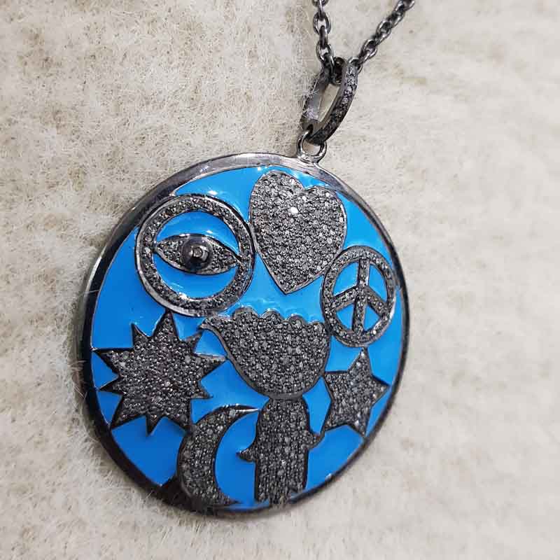 Turquoise Enamel 925 Sterling Silver Handmade Fancy Style Pendent