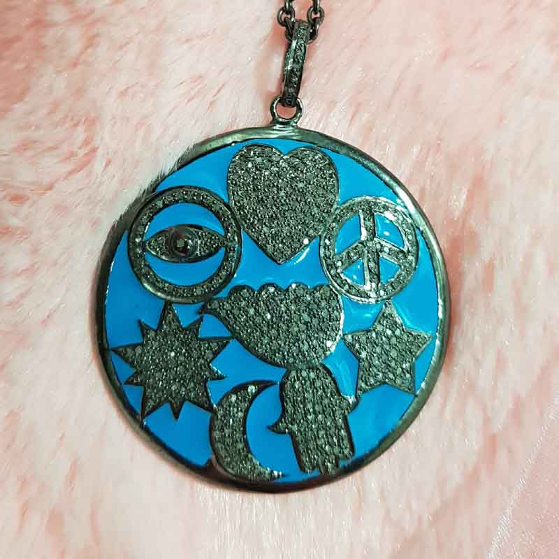 Turquoise Enamel 925 Sterling Silver Handmade Fancy Style Pendent