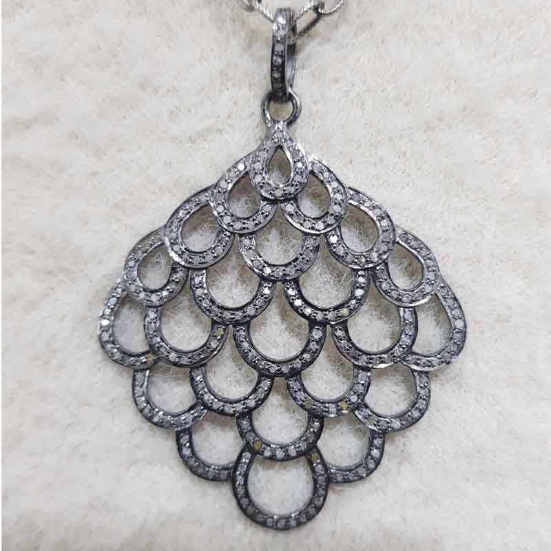 925 Sterling Silver Natural Pave Diamond Fancy Pendent