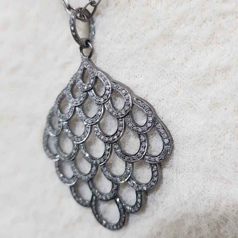 925 Sterling Silver Natural Pave Diamond Fancy Pendent