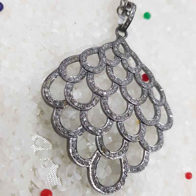 925 Sterling Silver Natural Pave Diamond Fancy Pendent