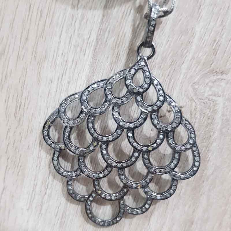 925 Sterling Silver Natural Pave Diamond Fancy Pendent