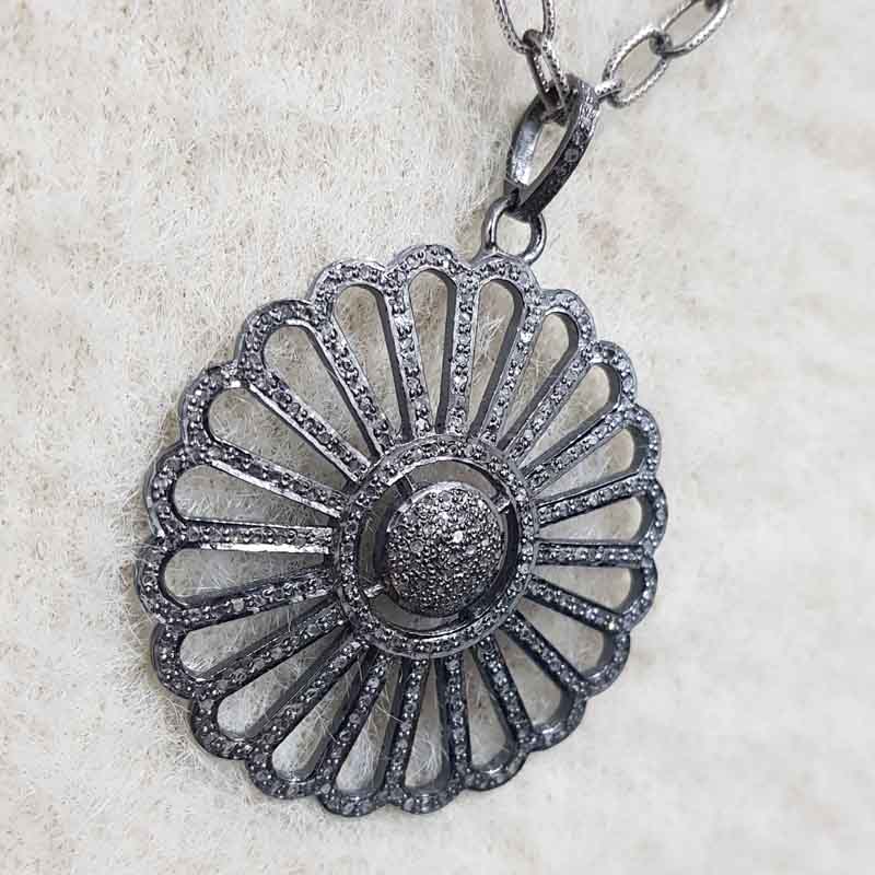 Graceful Pave Diamond Handmade Style Flower pendent