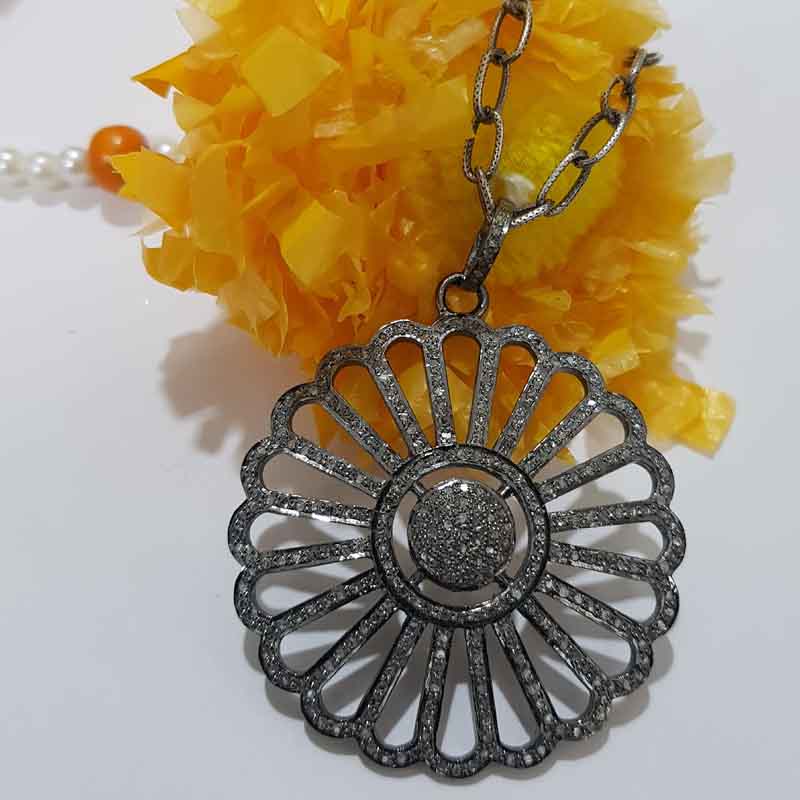 Graceful Pave Diamond Handmade Style Flower pendent