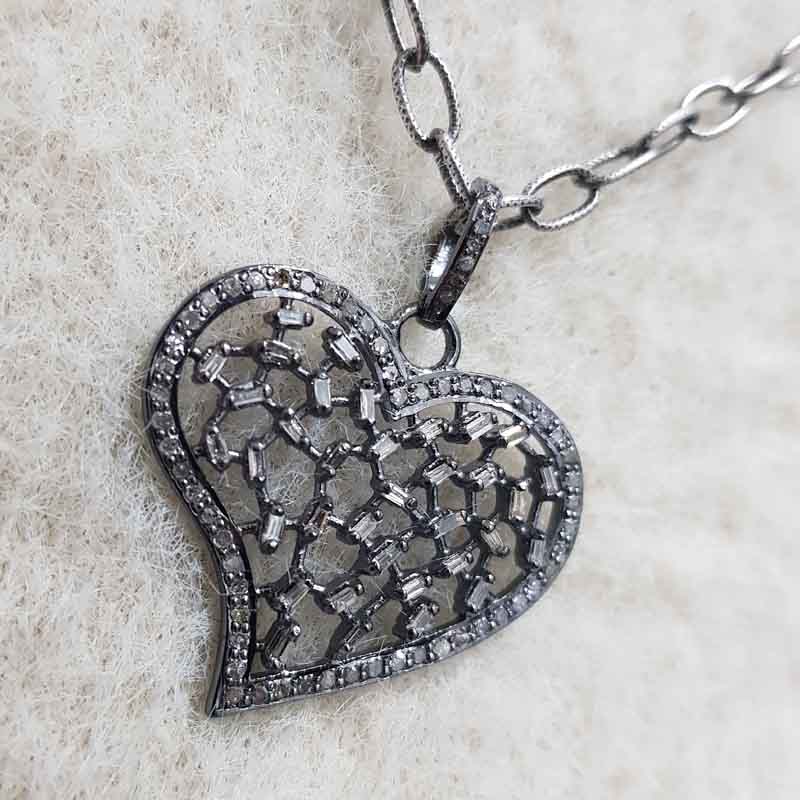 Baguette And Pave Diamond Designer Heart Pendent