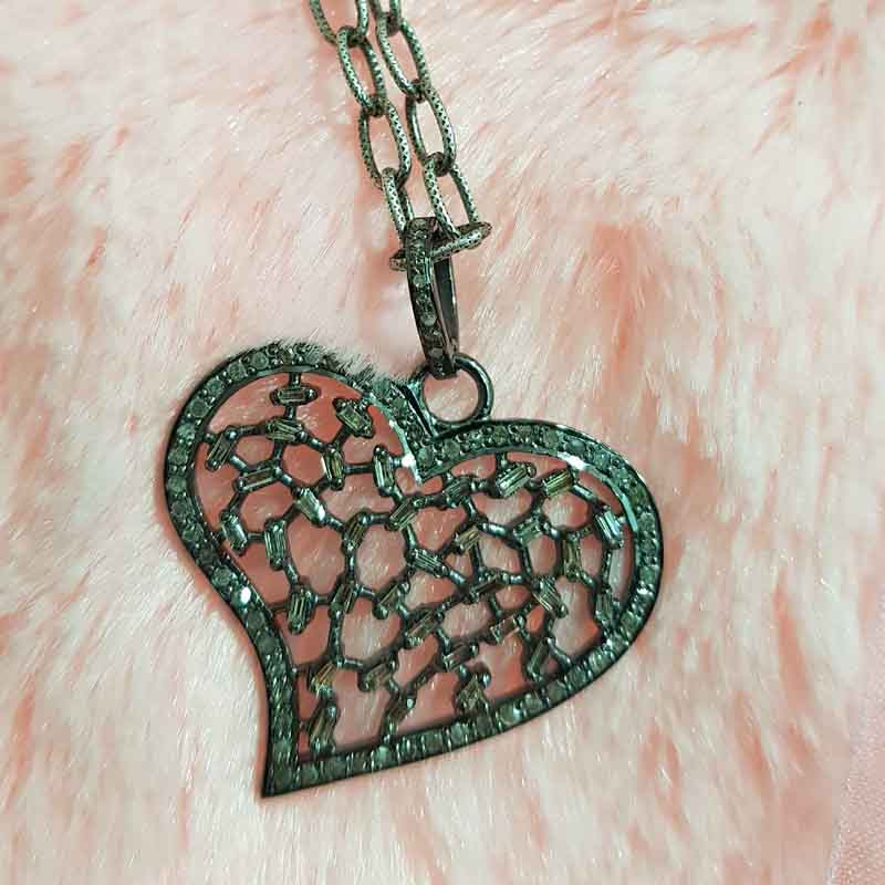 Baguette And Pave Diamond Designer Heart Pendent