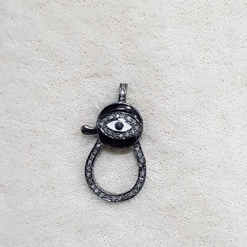 Black And White Enamel Eye Design Spring Lock With Pave Diamond