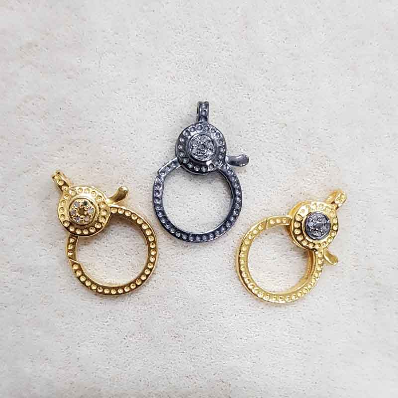 Round Shaped Two Tone Pave Diamond Spring Clasp Lock