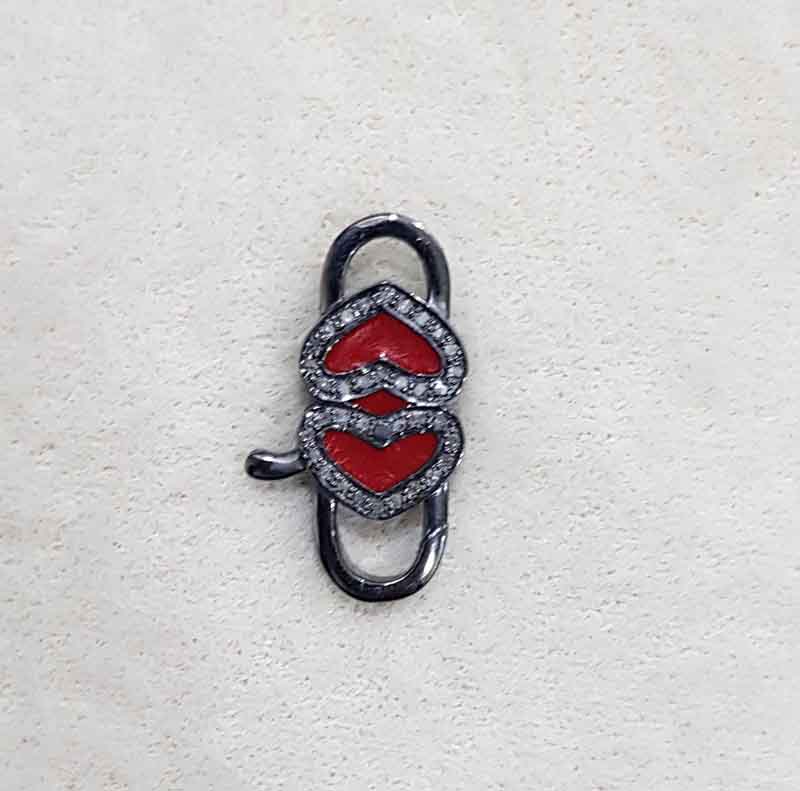 Red Enamel Heart Style 925 Sterling Silver Spring Lobster