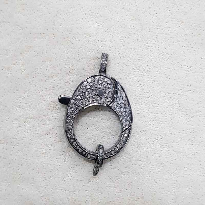 Elegant Fully Black Natural Pave Diamond Spring Clasp Lock